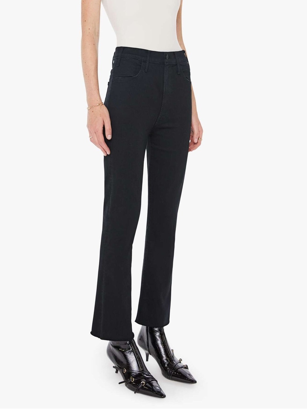 Mother Hustler Ankle Fray Jeans Black Size 26 High Rise Raw Hem Denim NWOT